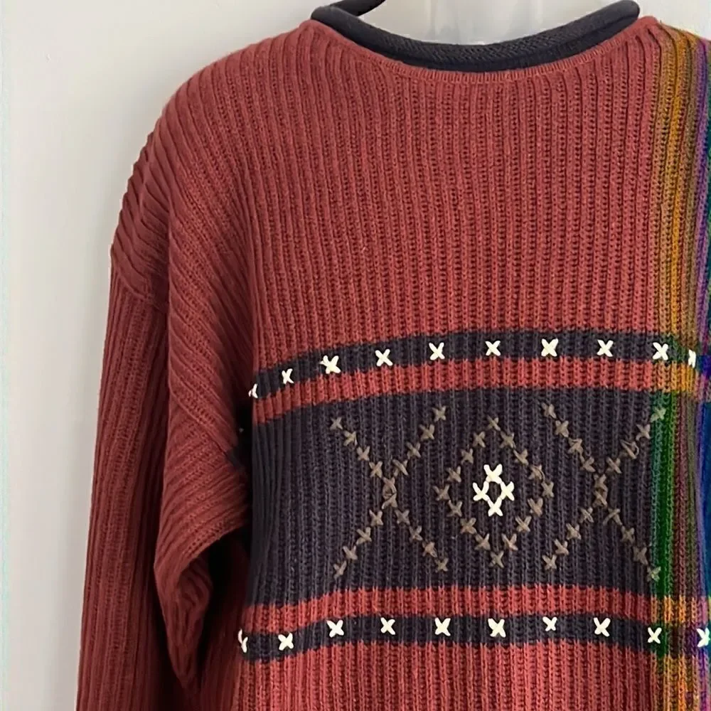 Men’s M Robert Bruce vintage Thick chunky knit sweater hand stitched detail